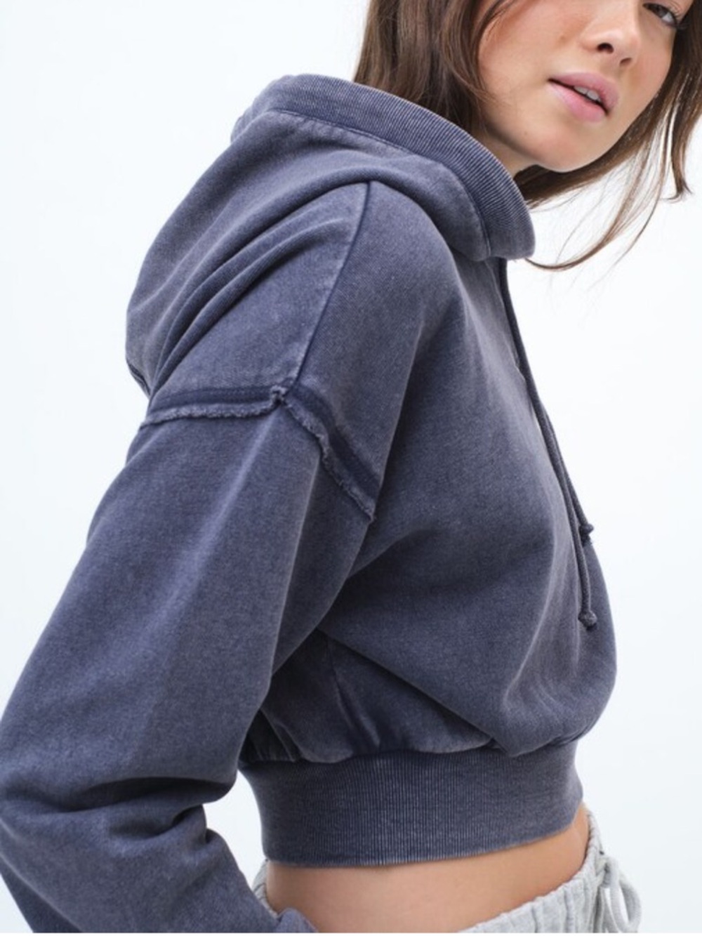 Aero Indigo Wash Shrunken Pullover Hoodie - Picture 2 of 5